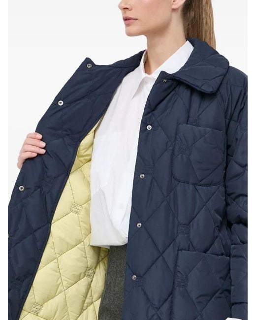 Beatrice B. Blue Quilted Diamond-Pattern Coat
