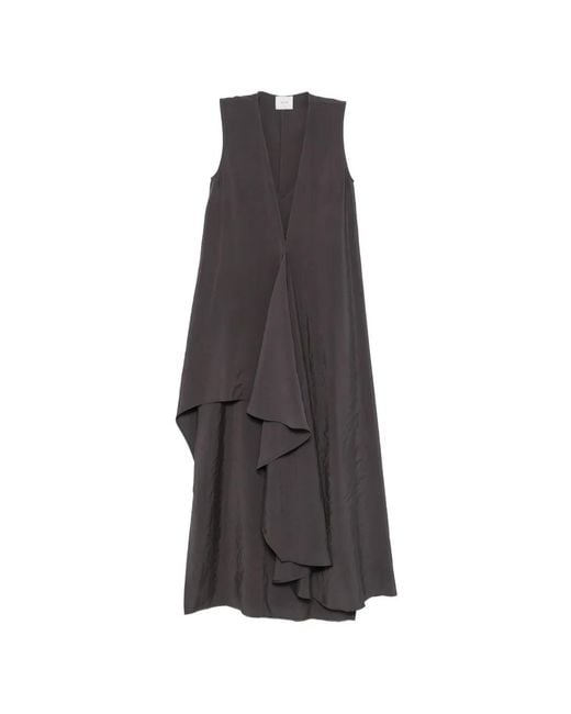 Alysi Gray V-Neck Ruffle Maxi Dress