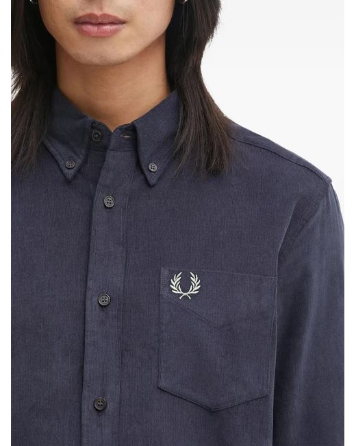 Fred Perry Blue Logo-Embroidered Corduroy Shirt for men