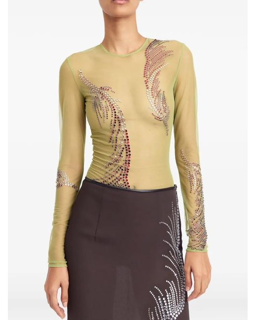 16Arlington Brown Darwin Mesh Embellished Top