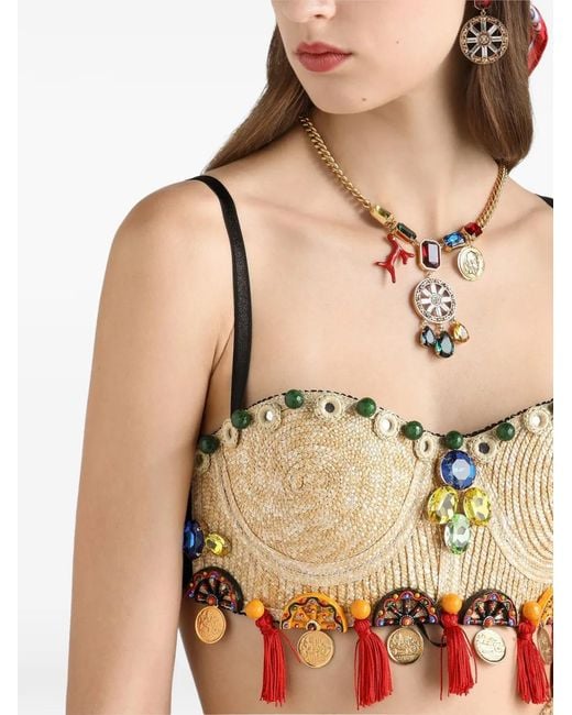 Dolce & Gabbana Natural Raffia Top With Embroidery