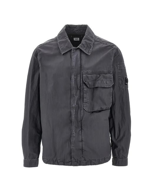 C P Company Gray 50 Fili Wax Zipped Lens Overshirt for men
