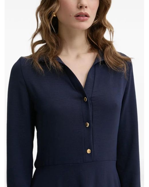 Morgan Blue Button-Up Long-Sleeve Midi Dress