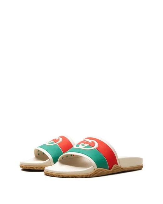 Gucci White Interlocking G Slides