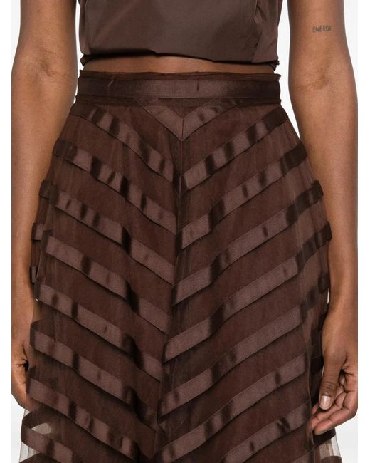 P.A.R.O.S.H. Brown Ribbon Panel Midi Skirt