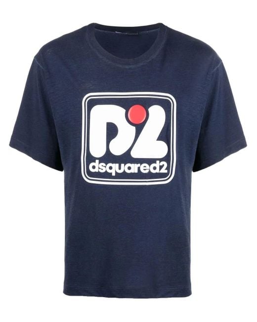 DSquared² Blue Navy Logo Print T-shirt - Men's - Cotton/viscose for men