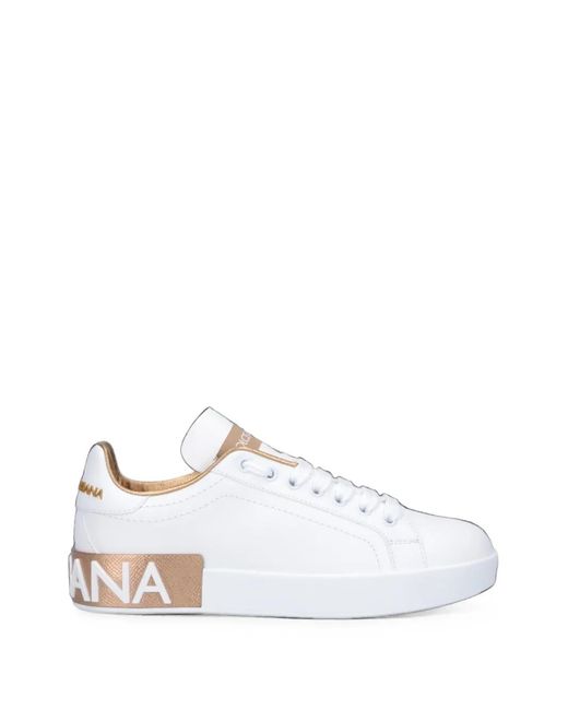 Dolce & Gabbana White Portofino Logo-Plaque Leather Sneakers
