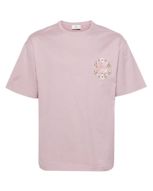 Etro T-Shirt mit Pegaso-Stickerei in Pink für Herren