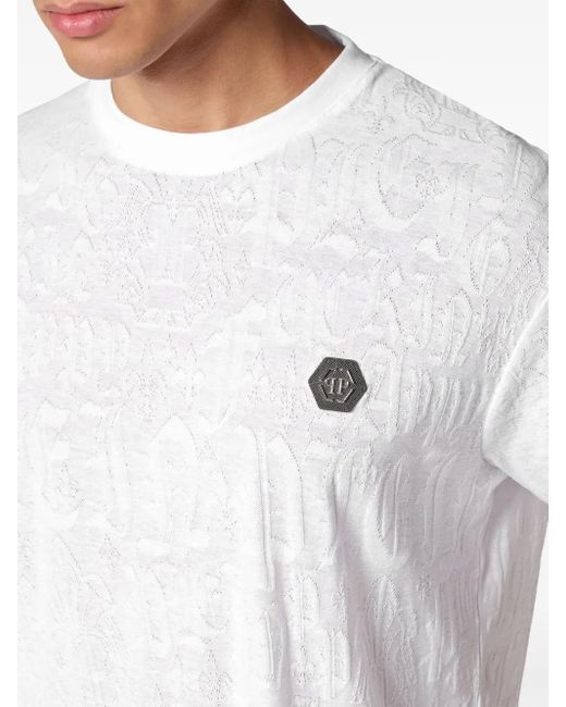 Philipp Plein White Logo-Appliqué Cotton T-Shirt for men