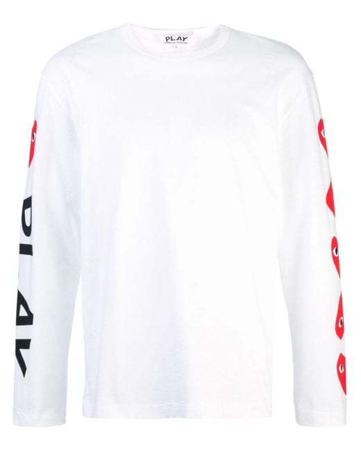 T-shirt imprimé à manches longues Coton COMME DES GARÇONS PLAY pour homme  en coloris Blanc | Lyst