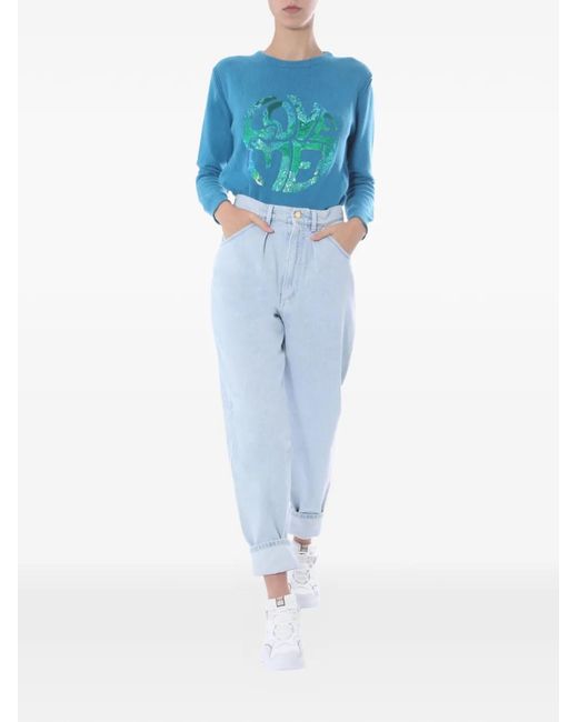 Alberta Ferretti Blue Sequin Roundel Sweater