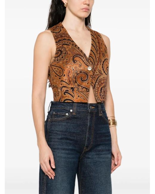 Etro Brown Paisley-Pattern Corduroy Waistcoat