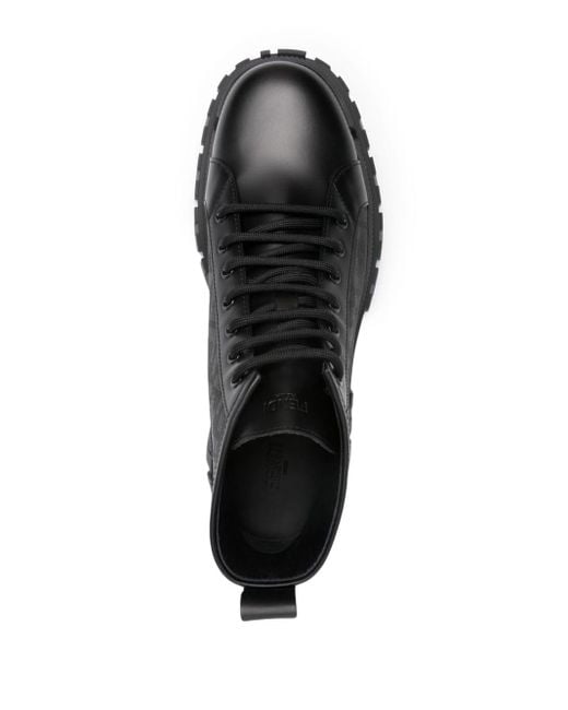 Fendi Black Ff-jacquard Leather Boots for men