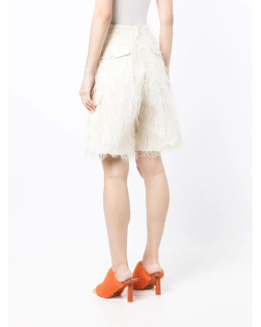 Undercover White Fringed Cargo Shorts