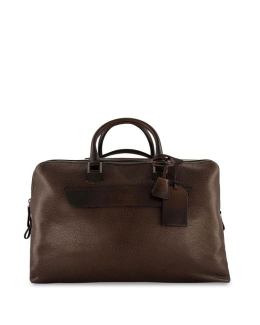 Santoni Brown Logo-debossed Leather Weekend Bag for men