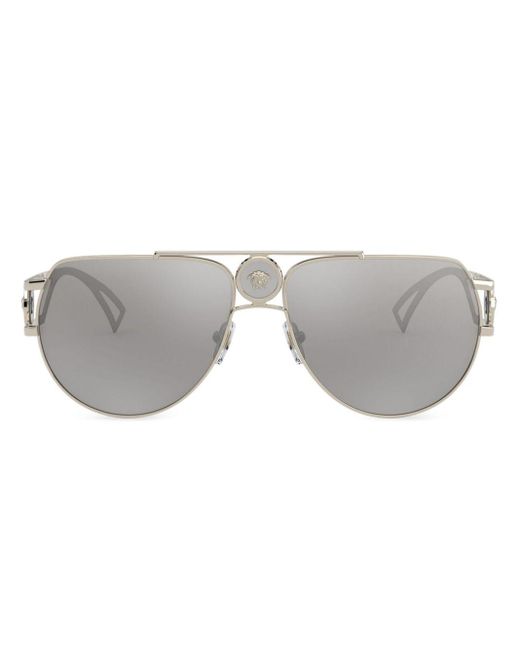 Versace Gray Medusa Pilot-Frame Sunglasses for men