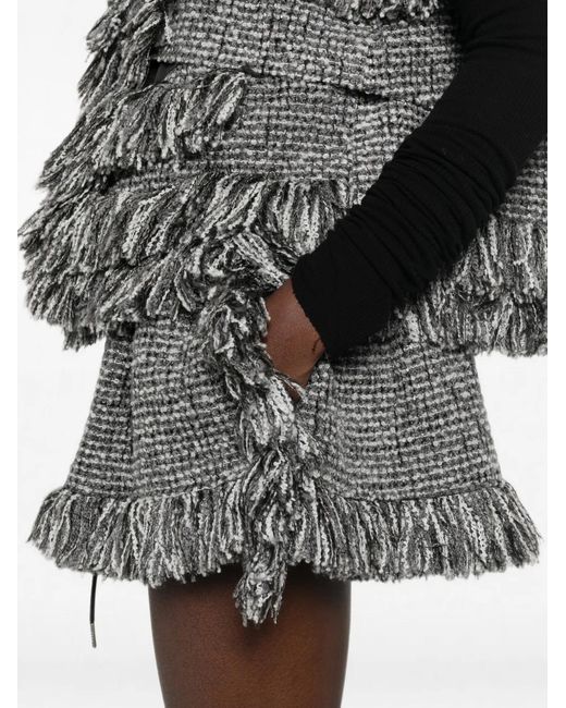 Sacai Gray Fringed Tweed Shorts