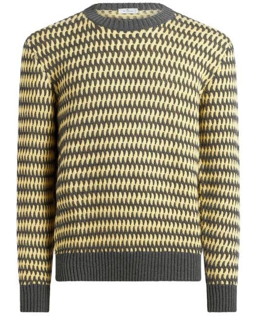 Etro Yellow Wool-Jacquard Jumper for men