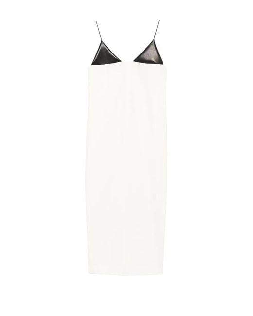 Brandon Maxwell White Contrasting-Panel Midi Dress