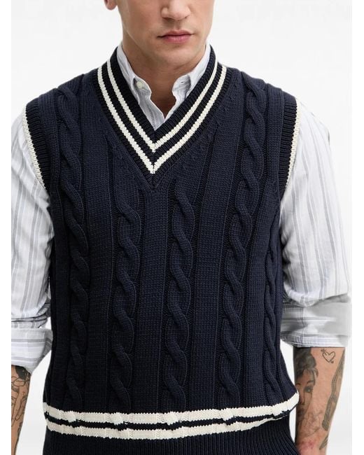 Benetton Blue Cable-Knit Striped Sweater for men