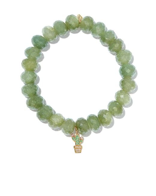 Sydney Evan Green 14Kt Silverite Cactus Charm Beaded Bracelet