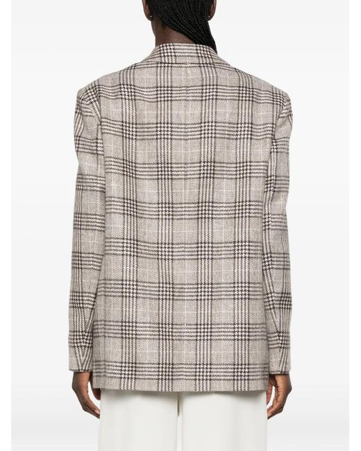 Twinset Gray Check-Pattern Notched-Lapels Jacket