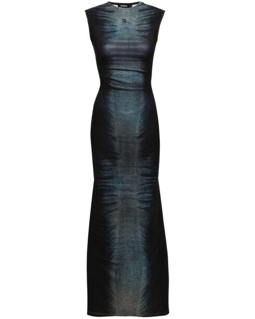 M I S B H V Blue Denim-print Mermaid Dress