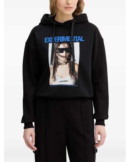 Patrizia Pepe Black Hooded Graphic Sweatshirt