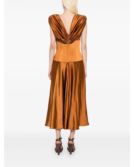 Amsale Orange Draped Satin Midi Dress