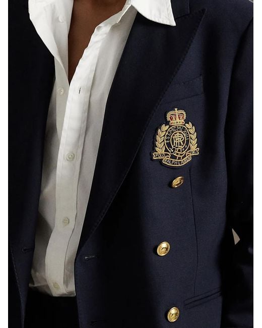 Polo Ralph Lauren Blue Double-Breasted Crest-Patch Blazer