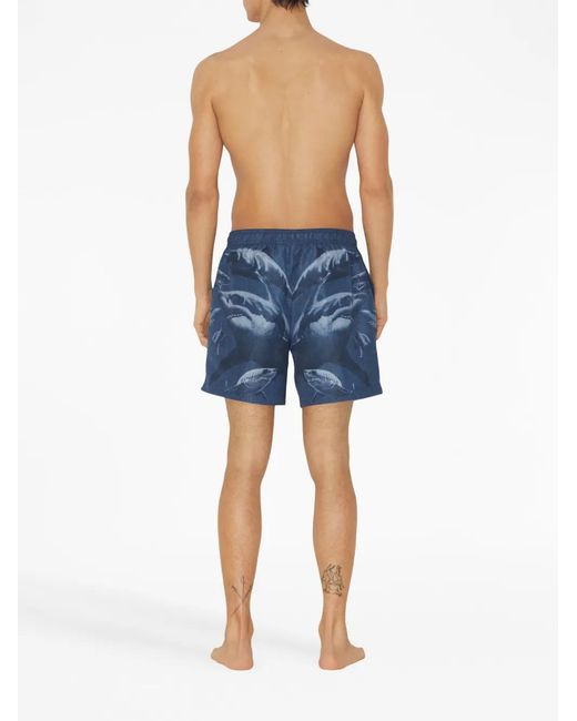 Burberry Blue Shark-Print Swim Shorts for men