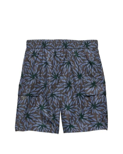 Prada Blue Printed Re-Nylon Swim Trunks for men