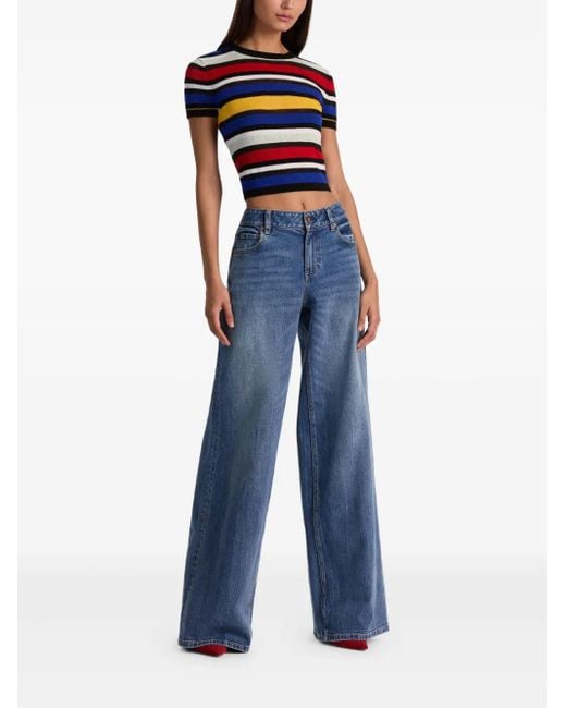 Alice + Olivia Blue Striped Short-Sleeve Sweater