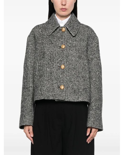 Valentino Garavani Gray Urban Wool Chevron Peacoat