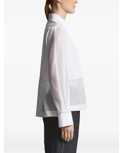 Peserico White Sheer-Panel Collared Shirt