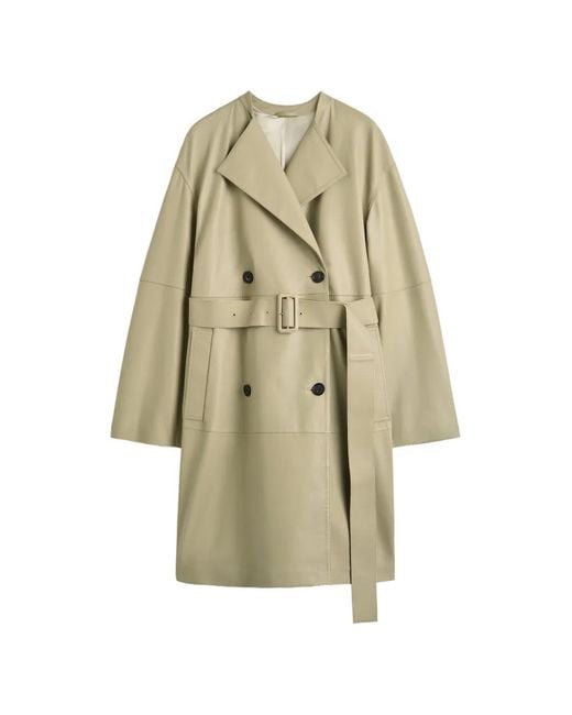 Totême White Collarless Leather Coat