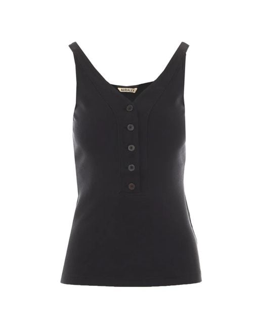 Auralee Black V-Neck Ribbed Tank Top
