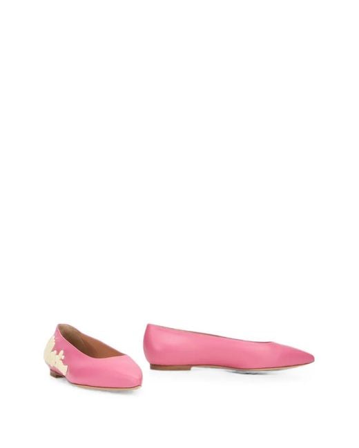 Moschino Pink Logo-Patch Pointed-Toe Ballet Flats