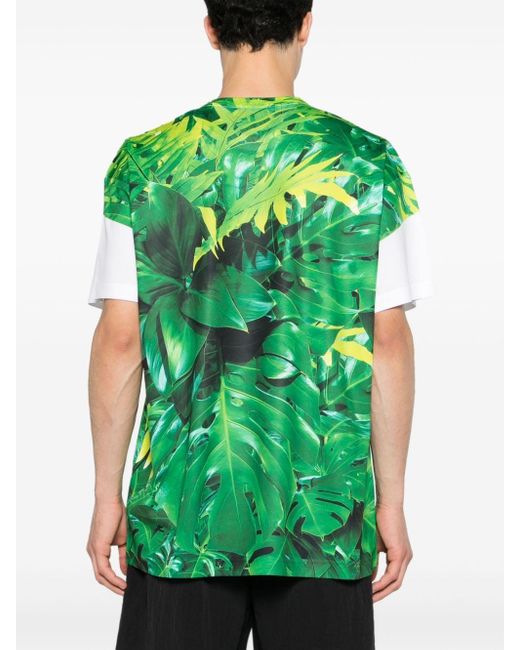 Leaf-print crew-neck T-shirt Comme des Garçons pour homme en coloris Green