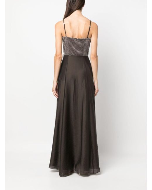 Peserico Brown Sequin-embellished Flared Gown