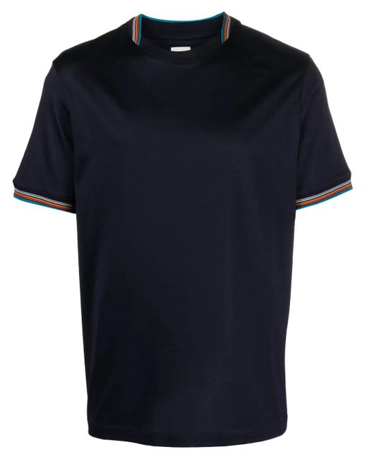 Paul Smith Blue Striped-Trim Cotton T-Shirt for men