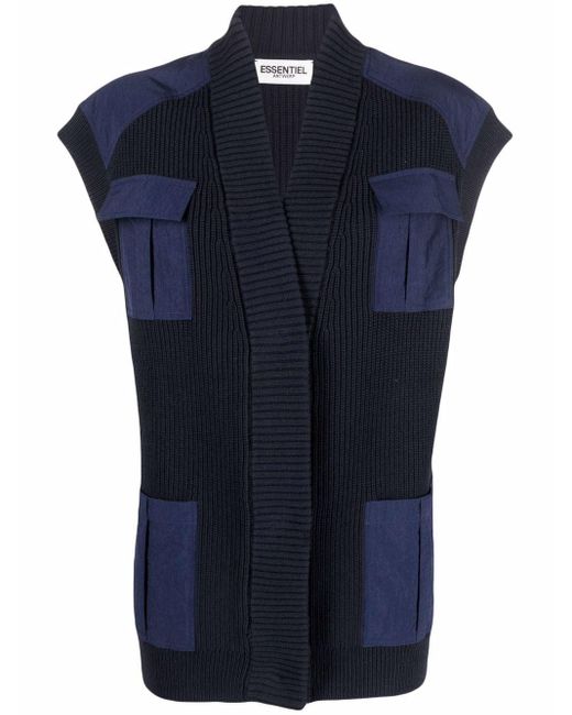 Essentiel Antwerp Cotton Sleeveless Cargo Knit Sweater Vest in Blue - Lyst
