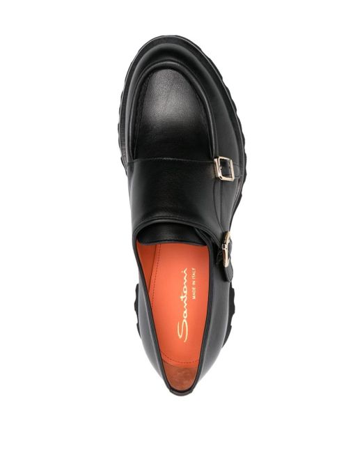 Santoni Black Double-buckle Leather Shoes