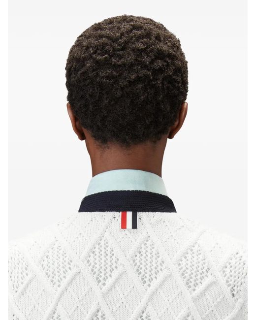 Thom Browne Blue Argyle Pointelle 4-Bar Cardigan