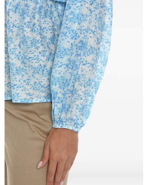Samsøe & Samsøe Blue Floral-Pattern Puff-Sleeve Blouse