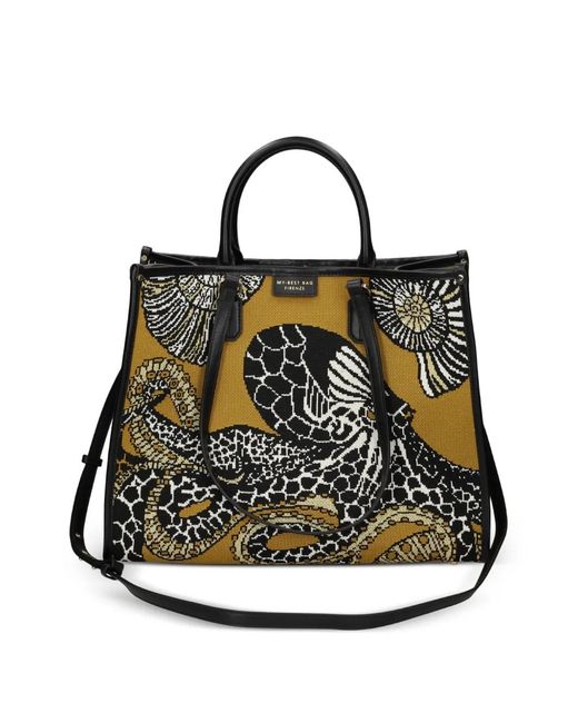 MY BEST BAG Black Big Atena Sea Creatures Print Tote Bag