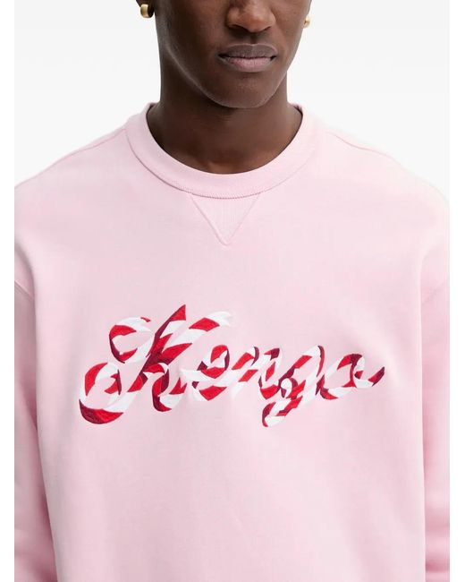 KENZO Pink Embroidered Crew Neck Sweatshirt for men