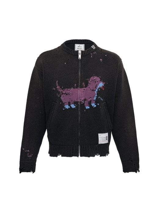 Maison Mihara Yasuhiro Blue Dog-Jacquard Cardigan for men