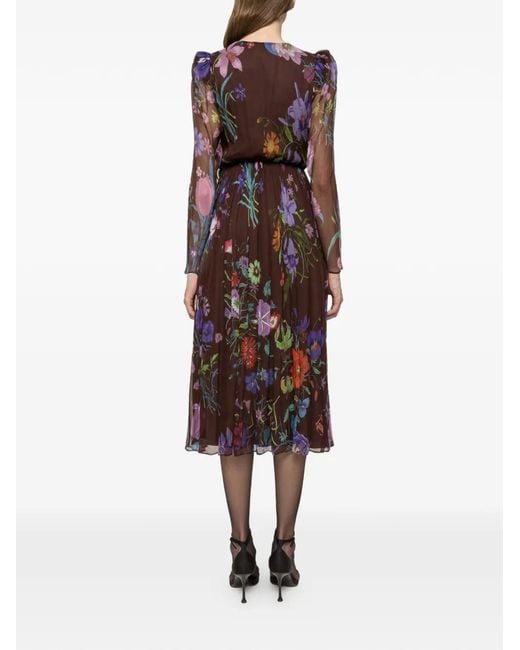 Nissa Brown Floral-Appliqué Midi Dress