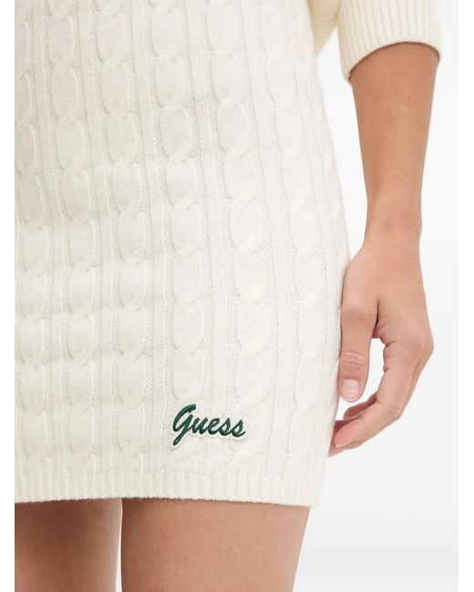 Guess White Cable-Knit Logo-Patch Mini Skirt